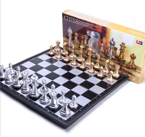 לוח שחמט מגנטי Silver Gold | שח מט מתקפל 40*40 Silver Gold