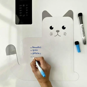 לוח מחיק מגנטי למקרר חתול Meow - צבע לבן