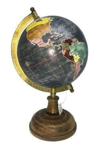 גלובוס שולחני קטן בסיס עץ Vintage Globe - אפור