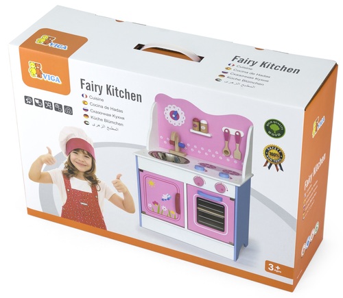 מטבח לילדים מהאגדות וורוד עם כיור, תנור, ארון ו-9 פרטי איבזור