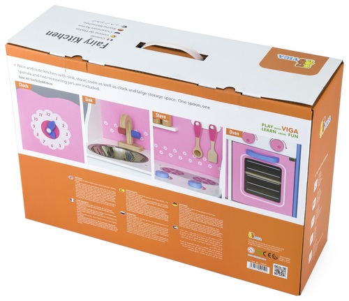 מטבח לילדים מהאגדות וורוד עם כיור, תנור, ארון ו-9 פרטי איבזור