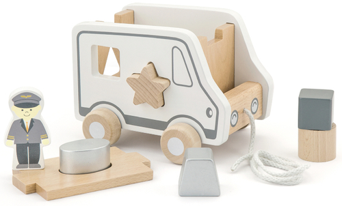 משאית התאמת צורות לבנה מעץ מלא עם חוט + 7 חלקים