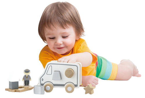 משאית התאמת צורות לבנה מעץ מלא עם חוט + 7 חלקים