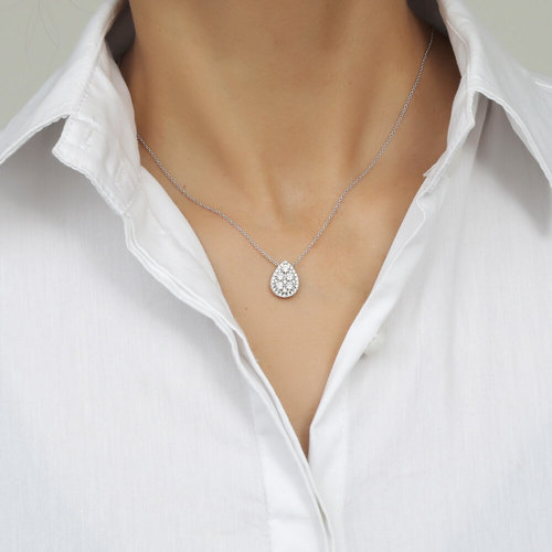 שרשרת ותליון יהלומים בעיצוב טיפה 1.0ct מזהב 14K