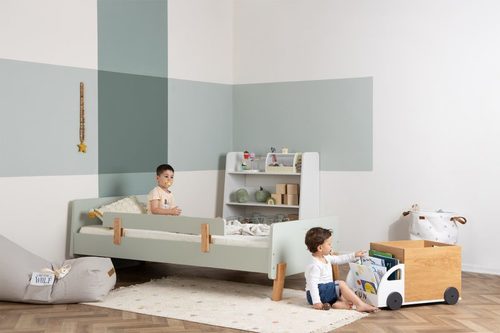 מיטת מעבר-נוער רב שלבית עם מעקה ואפשרות למיטת חבר דגם FUN - ירוק מרווה