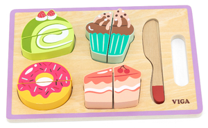 סט קינוחים למשחק מעץ עם סכין חיתוך ומגש 8 חלקים