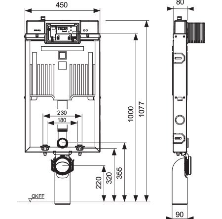 שרטוט מיכל הדחה דק סמוי TECEbox octa 9370501 חמת