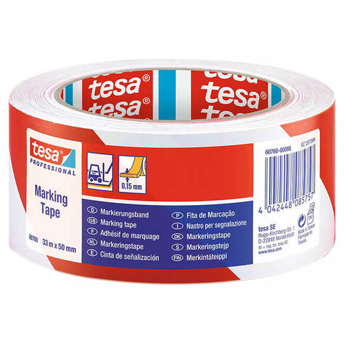 סרט סימון רצפה מקצועי 33X50 אדום לבן TESA
