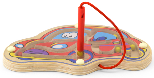 מבוך מגנטי מעץ עם כדורים צבעוניים - מכונית