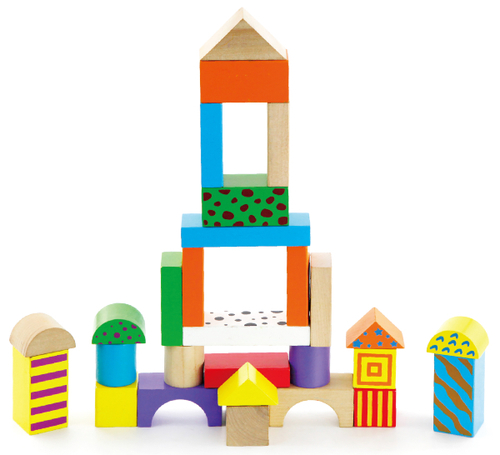 דלי 50 קוביות בנייה מעץ - צורות וצבעים