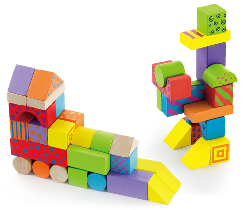 דלי 100 קוביות בנייה מעץ - צבעים וטקסטורות