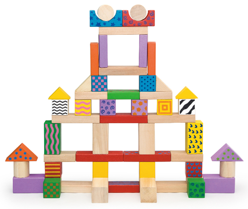 דלי 100 קוביות בנייה מעץ - צבעים וטקסטורות