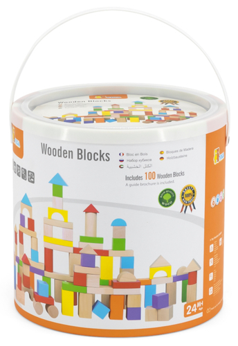 דלי 100 קוביות בנייה מעץ