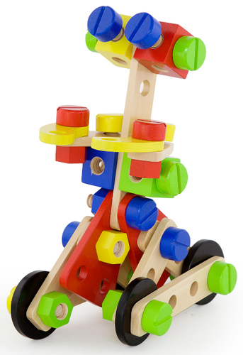 דלי 68 קוביות בנייה מעץ - אומים וברגים