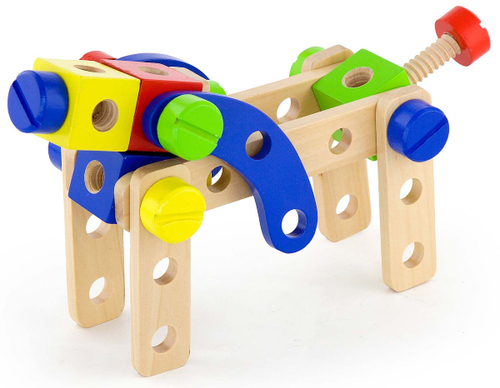 דלי 68 קוביות בנייה מעץ - אומים וברגים