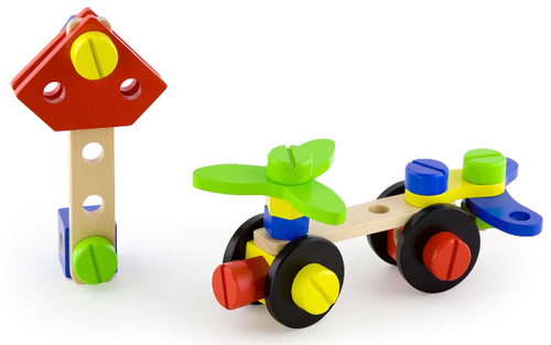 דלי 68 קוביות בנייה מעץ - אומים וברגים