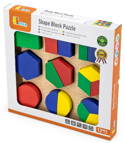פאזל 9 צורות 3 שלבים מעץ 19 חלקים