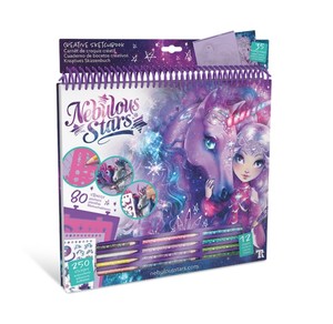 נבולוס - חוברת לצביעת חדי קרן קסומים, כולל מדבקות, שבלונות מיוחדות ועפרונות צבעוניים 