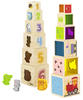 מגדל 6 קוביות עץ עם התאם צורה חיות ולימוד מספרים, צבעים וצורות