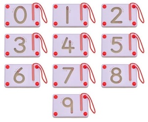 10 לוחות מגנטיים 0-9 ללימוד ספרות בתיבת עץ