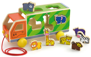 משאית ספארי התאמת צורות 7 חיות עם חוט משיכה