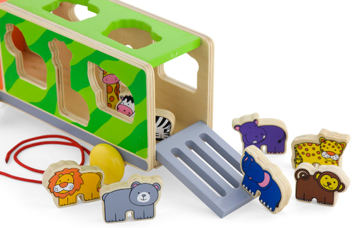 משאית ספארי התאמת צורות 7 חיות עם חוט משיכה