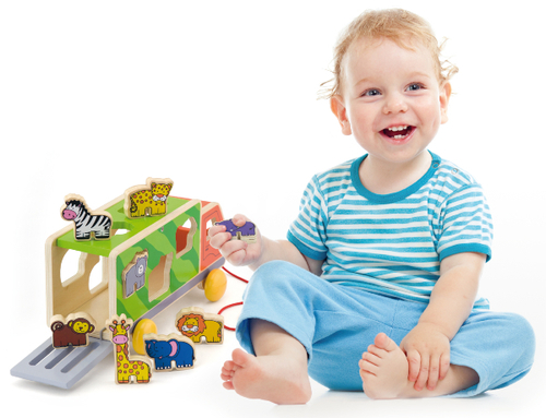 משאית ספארי התאמת צורות 7 חיות עם חוט משיכה