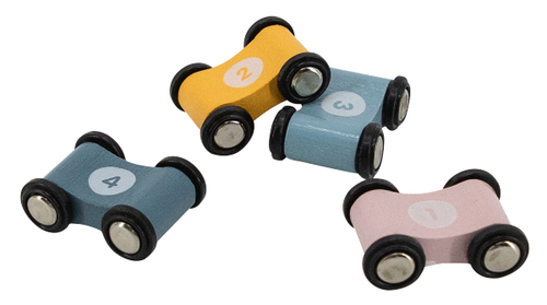 מסלול מגלשה למכוניות מעץ מלא + 4 מכוניות משחק מסדרת דב הקוטב