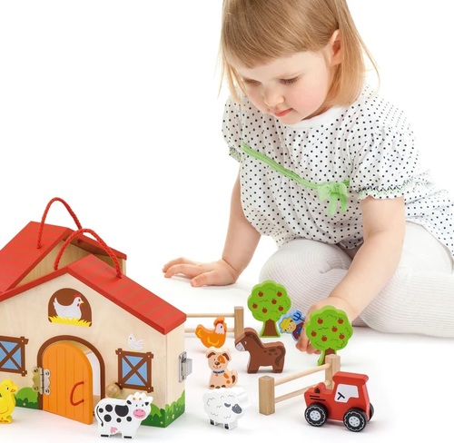 חווה עם ידית נשיאה מעץ מלא 10 אביזרים