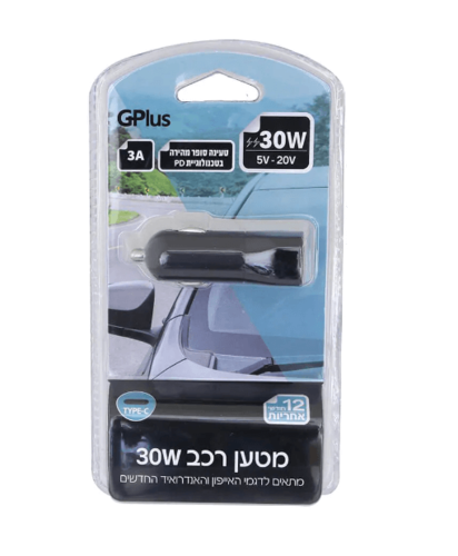 מטען רכב מהיר USB-C 30W שחור