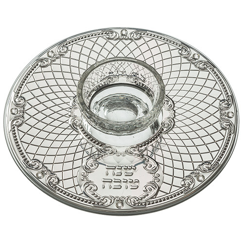 כלי זכוכית לדבש מהודר עם פלקטה וכפית עץ 19 ס