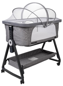 עריסה נצמדת למיטת הורים נועה NOA עם מצבי גובה, כילה ומשטח אחסון - שלד אפור/אפור