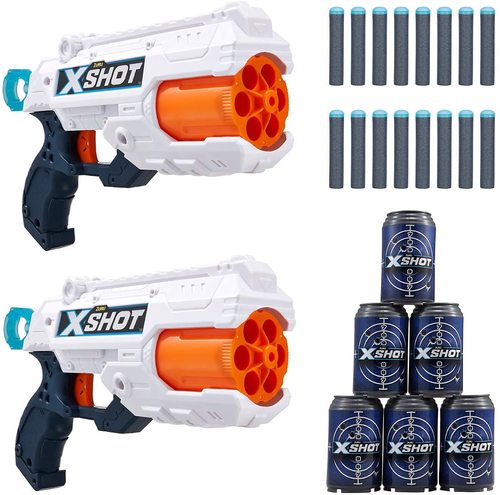 מארז שני אקדחי אקס שוט Reflex כולל 16 חיצים ושלוש פחיות מטרה לאימונים