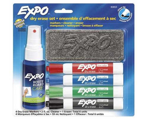 סט 4 טושי EXPO ללוח מחיק + ספוג+ ספריי ניקוי