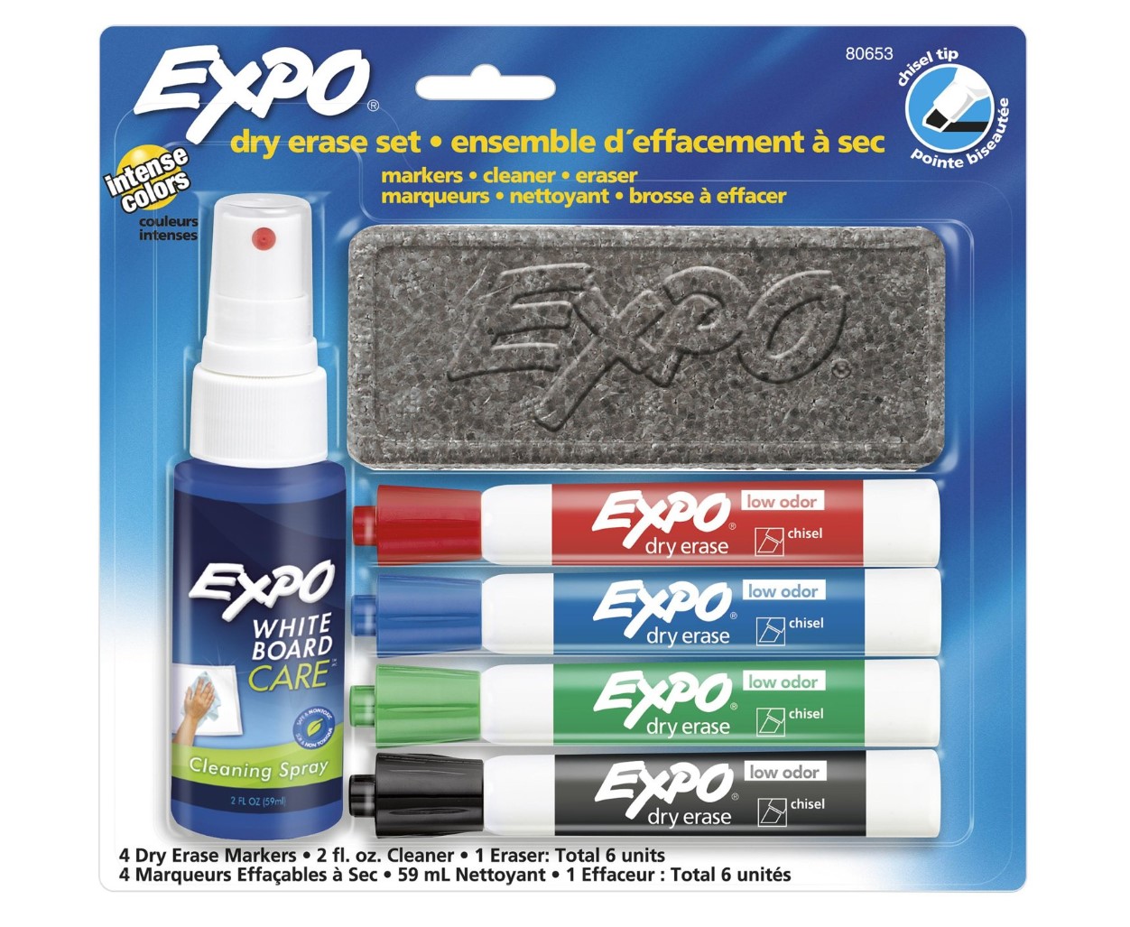סט 4 טושי EXPO ללוח מחיק + ספוג+ ספריי ניקוי