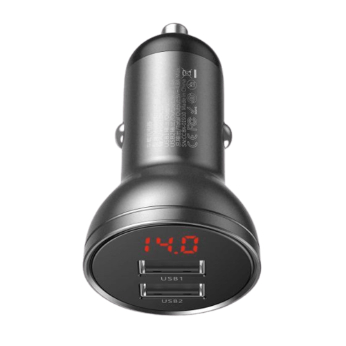 מטען רכב כפול  24W 4.8A USB2 צג מבית Baseus