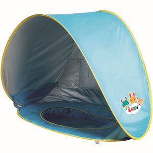 משטח פעילות + בריכה עם אוהל חוף נפתח ומתקפל בקלות - בד UV מקדם הגנה