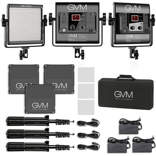 קיט 3 תאורות וידאו GVM 560AS Bi-Color 