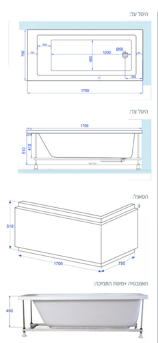  אמבטיה mti-63 170*75 לבן מבריק(כולל גקוזי) 