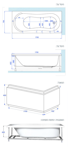  אמבטיה mti-84 170*75 לבן מבריק(כולל גקוזי) 