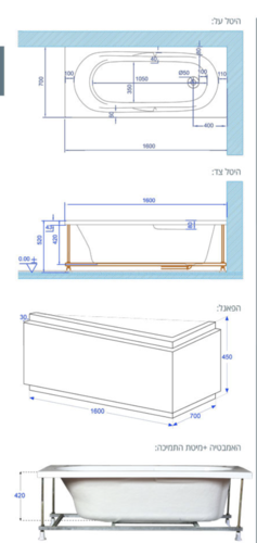 אמבטיה MTI -06, מידה 160X70