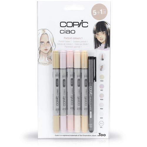 סט 5 טושים אלכוהוליים Copic ciao + ליינר, גווני עור בהיר