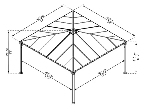 גזיבו לגינה Palermo אפור כהה 4.3x4.3 מק