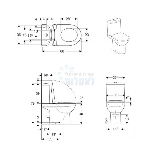 מונובלוק 501.753.00.1 GEBERIT | סט מונובלוק Rimfree כולל מושב הידראולי | לבן | Selnova סלנובה גבריט.