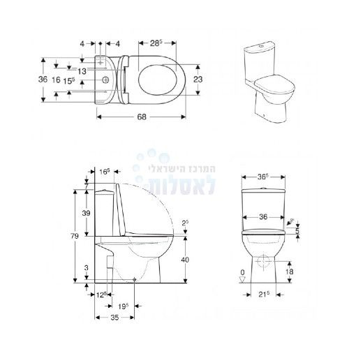 מונובלוק 501.754.00.1 GEBERIT | סט מונובלוק Rimfree כולל מושב | לבן | Selnova סלנובה גבריט.