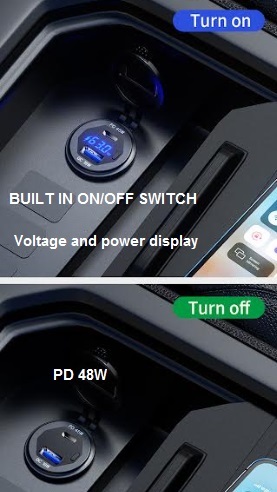 שקע טעינה מהירה לרכב 2XUSB-C PD45W X2 תצוגה דיגיטלית 