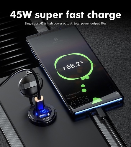 שקע טעינה מהירה לרכב 2XUSB-C PD45W X2 תצוגה דיגיטלית 