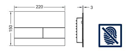שרטוט של לחצן מרובע TECEsquare 9240847 זהב מוברש F15S TECE טסה חמת