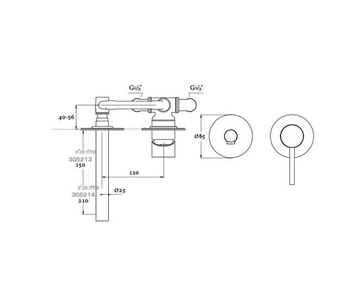 ברז קיר חמת פיה ארוכה סדרת מצדה 305214OP שחור