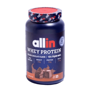 אבקת חלבון אול אין | Allin Whey Protein | בטעם שוקולד בלגי | מכיל 759 גרם 